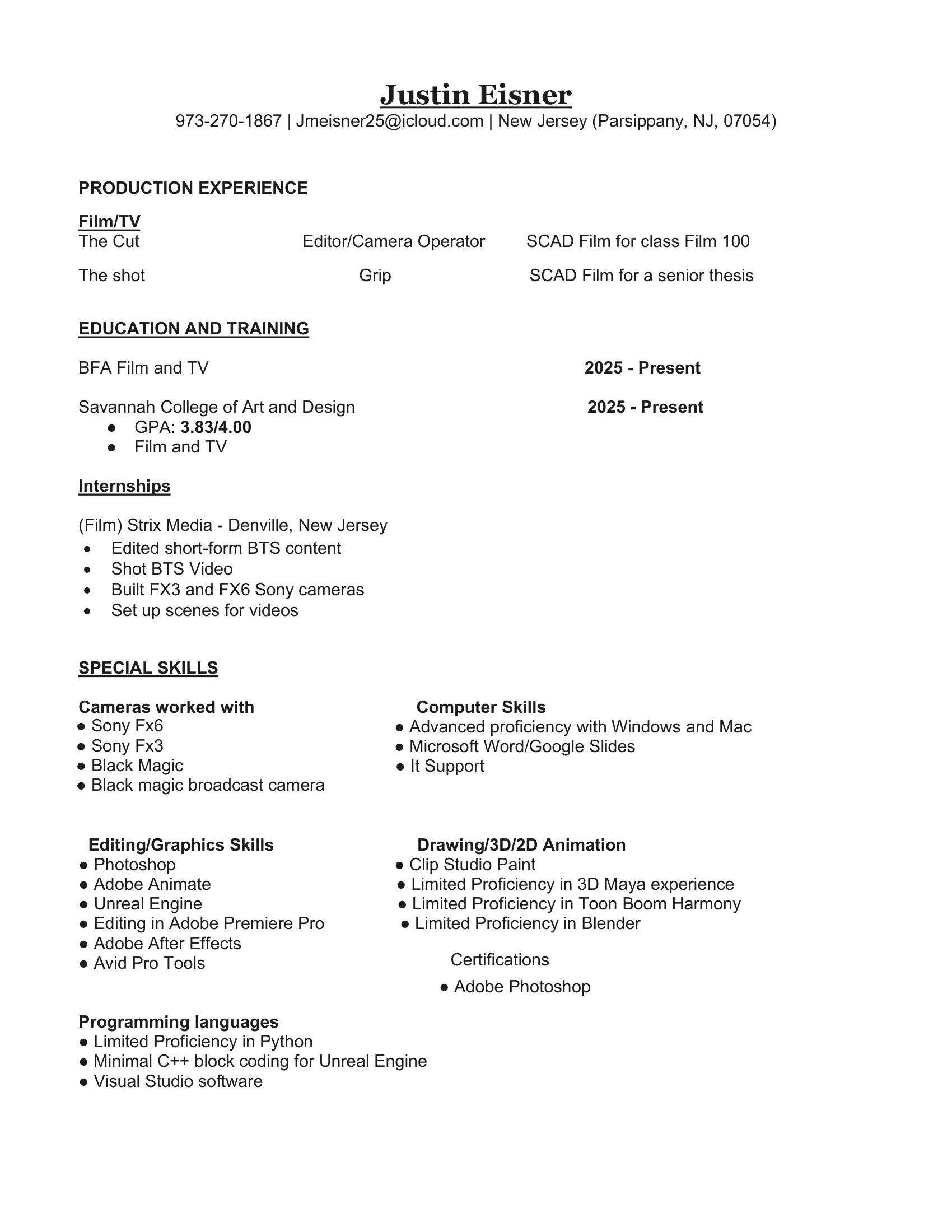 Justin Eisner Resume